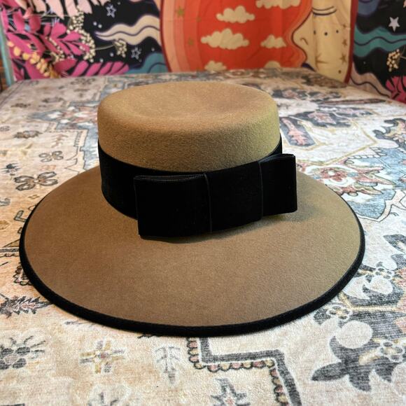 Vintage J Peterman Made in Italy Wool Hat Women's Velvet Bow Formal Brown Hat - Picture 13 of 13